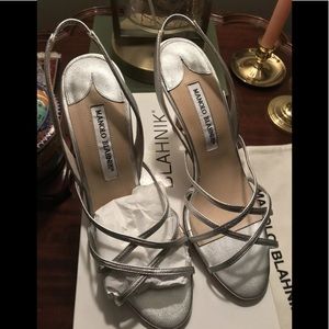 Manolo Blahnik. NEW. Silver. Beautiful!